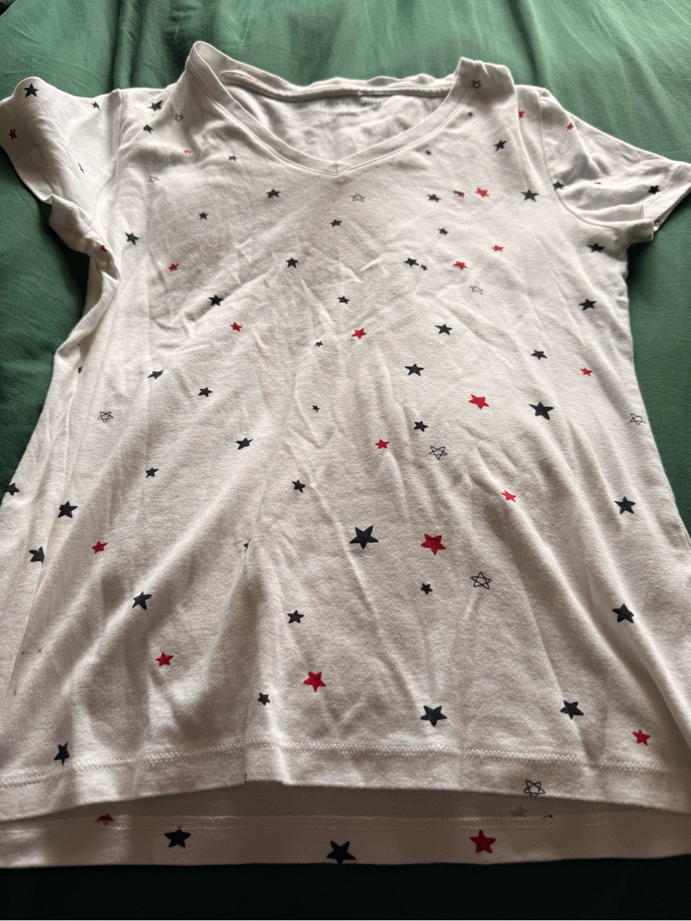 Tommy Hilfiger Women’s Star Print T-Shirt Size M White Red Navy 100% Cotton